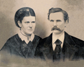 Digitally restored black and white 1800s photo of couple
