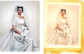 Before and after of digitally restored wedding portrait